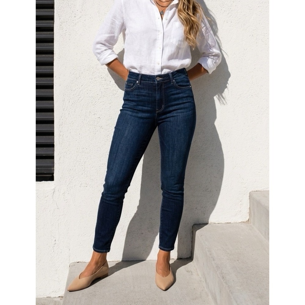PAIGE Hoxton Ankle Jeans Womens 32 Dark Blue High Rise Skinny‎ Stretch Denim - Picture 1 of 16